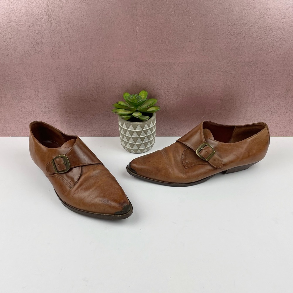 Vintage Wild Pair Brown Genuine Leather Buckle Shoes Women Size 8 Brazil